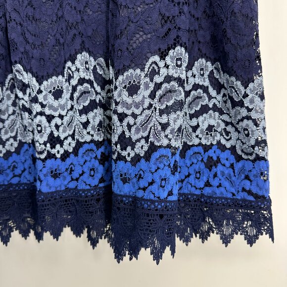 3/$25 Isaac Mizrahi Floral Lace Skirt 20W Short Ombre Color Block Flare Blue - Picture 7 of 8